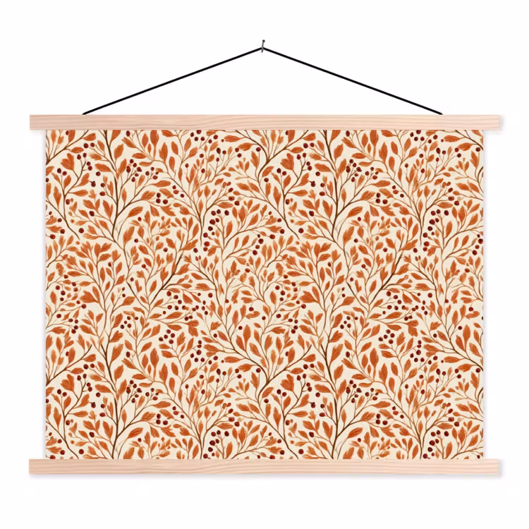 Bladeren - Botanisch - Terracotta textielposter latten blank klein 122 -3d
