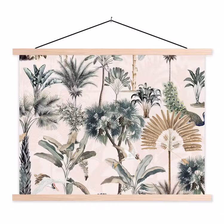 Bladeren - Monstera - Jungle - Tropical textielposter latten blank klein -3d