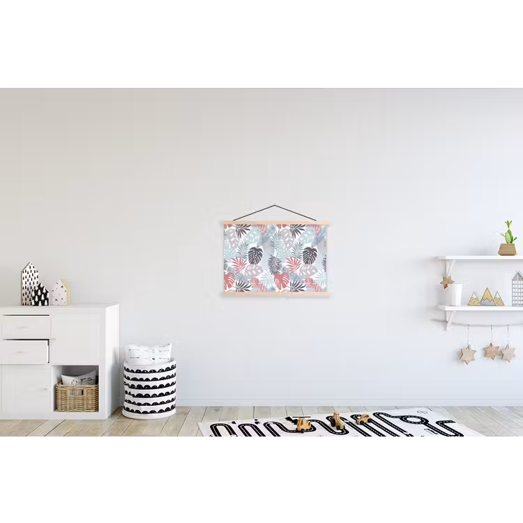 Bladeren - Tropical - Pastel - Jungle textielposter latten blank klein -kinderkamer