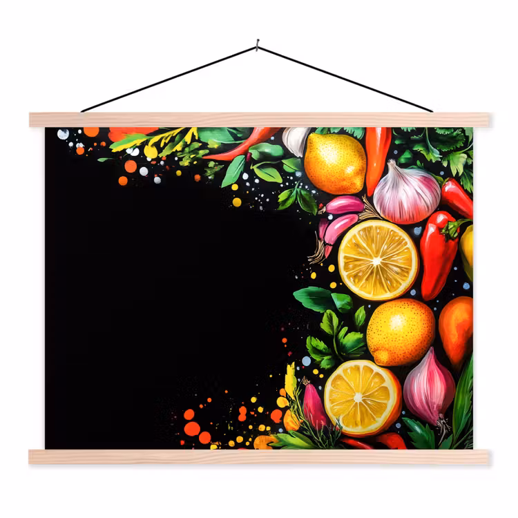 Citroenen - Peper - Kruiden - Graffiti - Verf - Abstract textielposter latten blank klein -3d