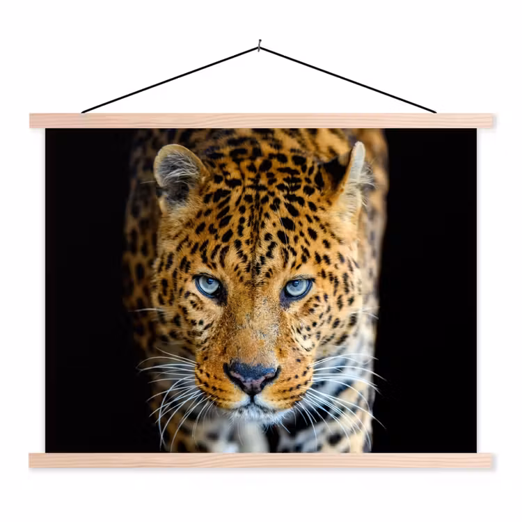 Luipaard - Dieren - Portret - Wilde dieren - Zwart textielposter latten blank klein -3d