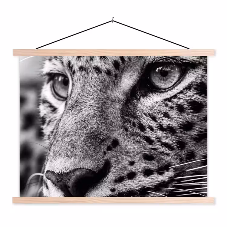 Luipaard - Zwart - Wit - Oog textielposter latten blank klein -3d