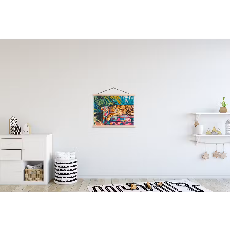 Luipaard - Kleurrijk - Tropisch textielposter latten blank klein -kinderkamer