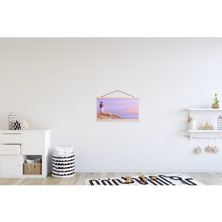 Vuurtoren - Duinen - Zonsondergang textielposter latten blank klein -kinderkamer