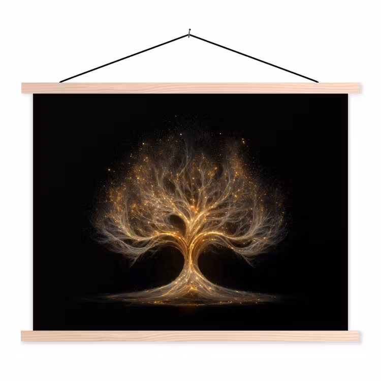 Lichtjes - Boom - Abstract - Zwart textielposter latten blank klein -3d