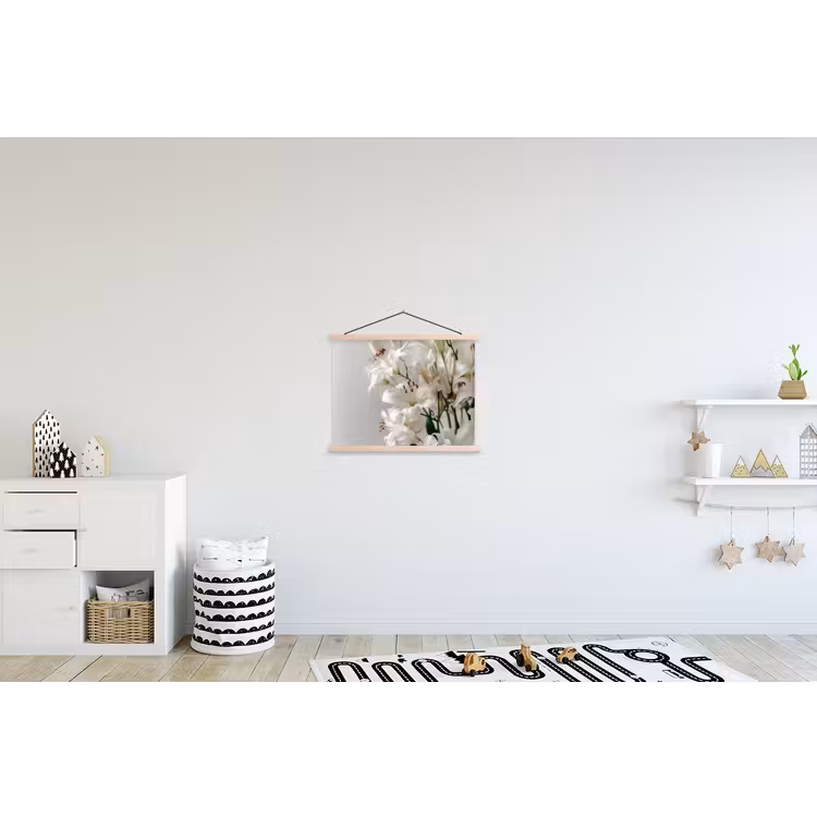 Lelies - Boekte - Wit - Meeldraden textielposter latten blank klein -kinderkamer