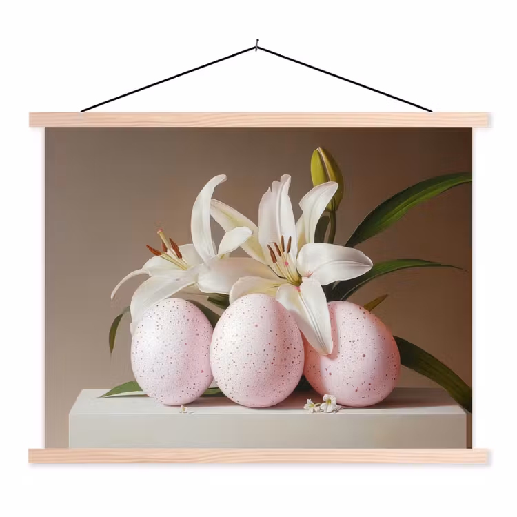 Lelies - Eieren - Pasen textielposter latten blank klein -3d