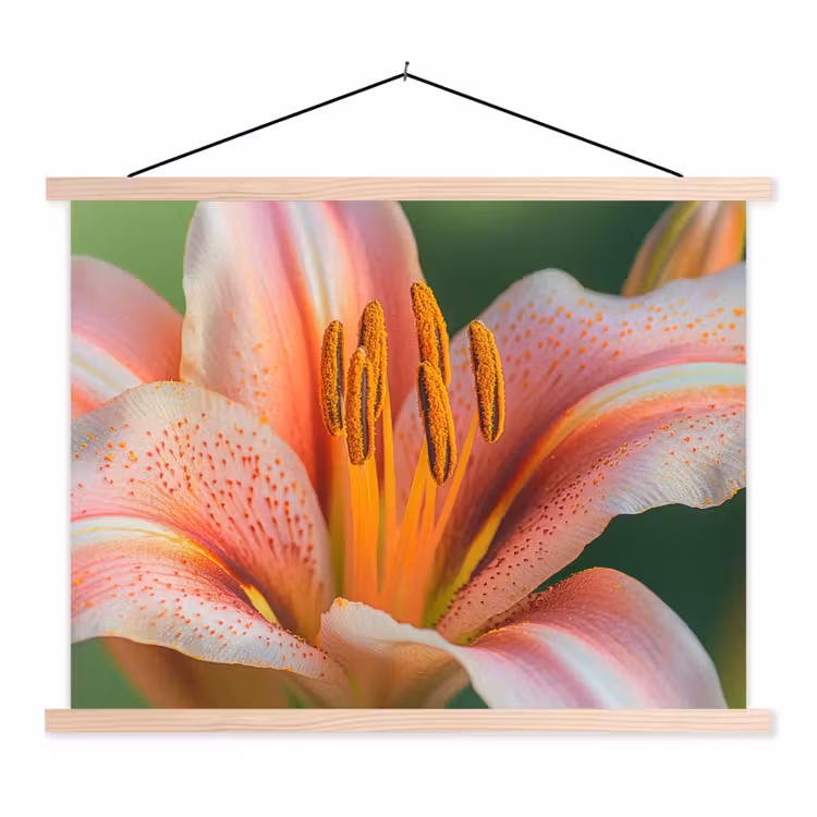 Lelie - Close up - Lichtroze textielposter latten blank klein -3d