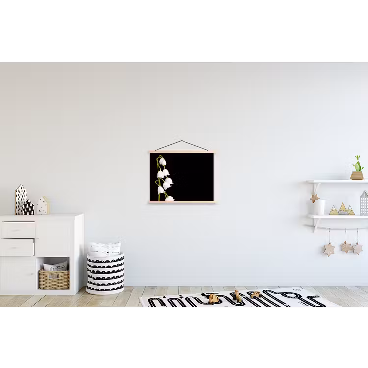 Lelietjes van dalen - Bloemen - Zwart - Flora textielposter latten blank klein -kinderkamer