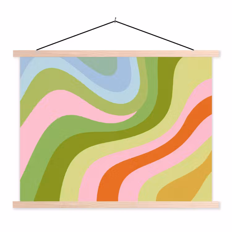 Lijnen - Pasteltinten - Golvend textielposter latten blank klein -3d
