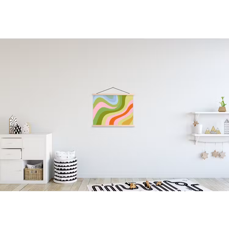 Lijnen - Pasteltinten - Golvend textielposter latten blank klein -kinderkamer