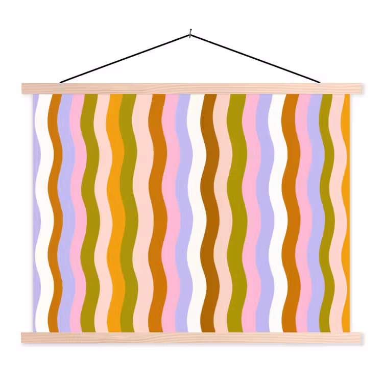 lijnen - Golven - Pastelkleuren - Patroon textielposter latten blank klein -3d