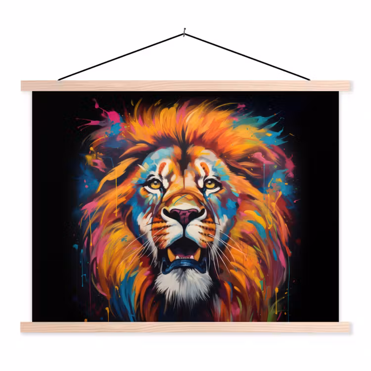 Leeuw - Graffiti - Dieren - Zwart textielposter latten blank klein -3d