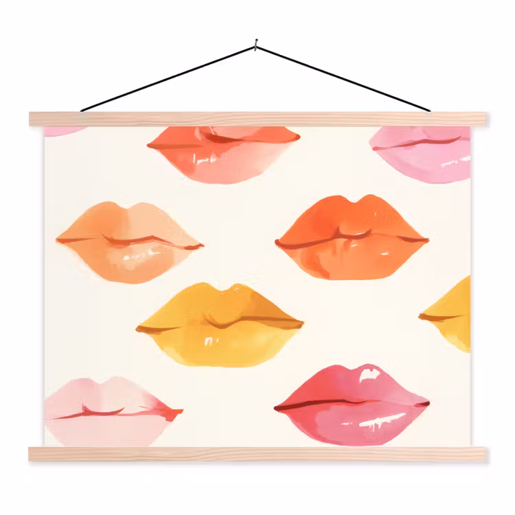 Lippen - Kleurrijk - Glanzend textielposter latten blank klein -3d