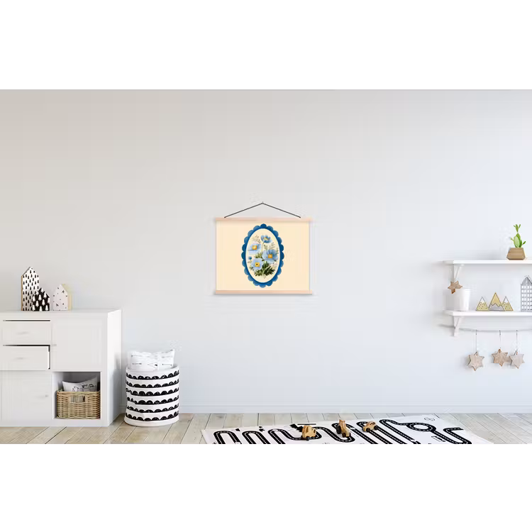 Lijst - Bloemen - Lichtblauw - Illustratie textielposter latten blank klein -kinderkamer