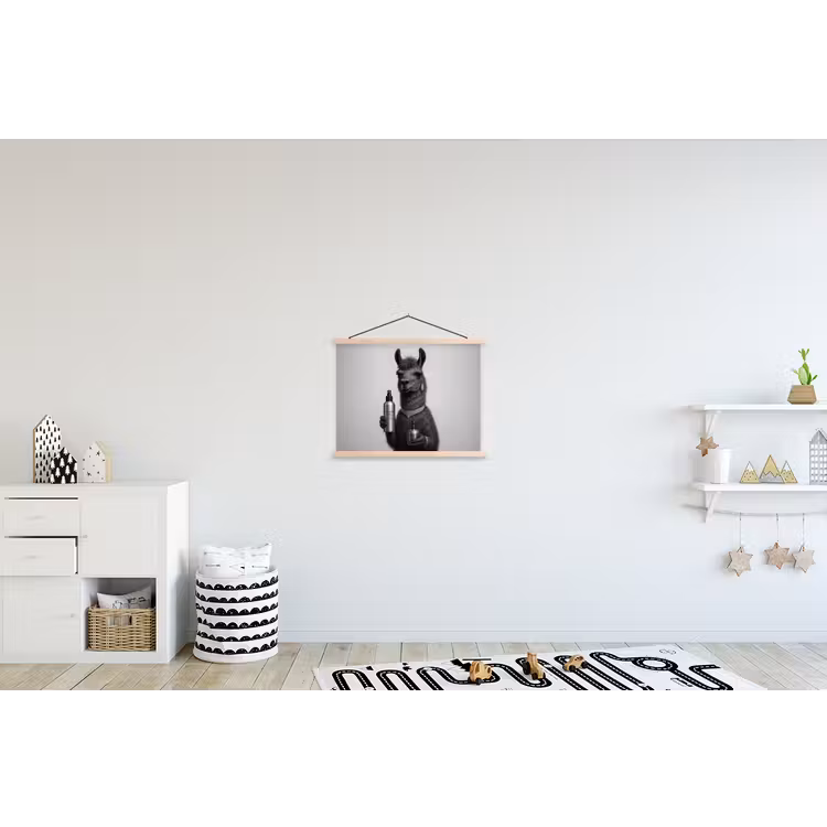 Lama - Flessen - Zwart - Wit textielposter latten blank klein -kinderkamer