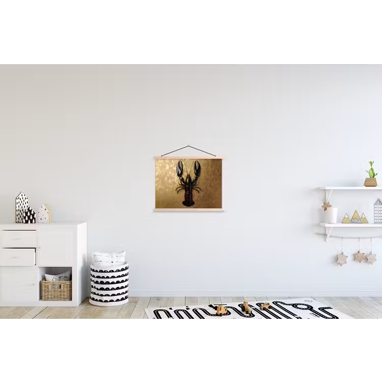 Kreeft - Zwart - Goud - Luxe textielposter latten blank klein -kinderkamer