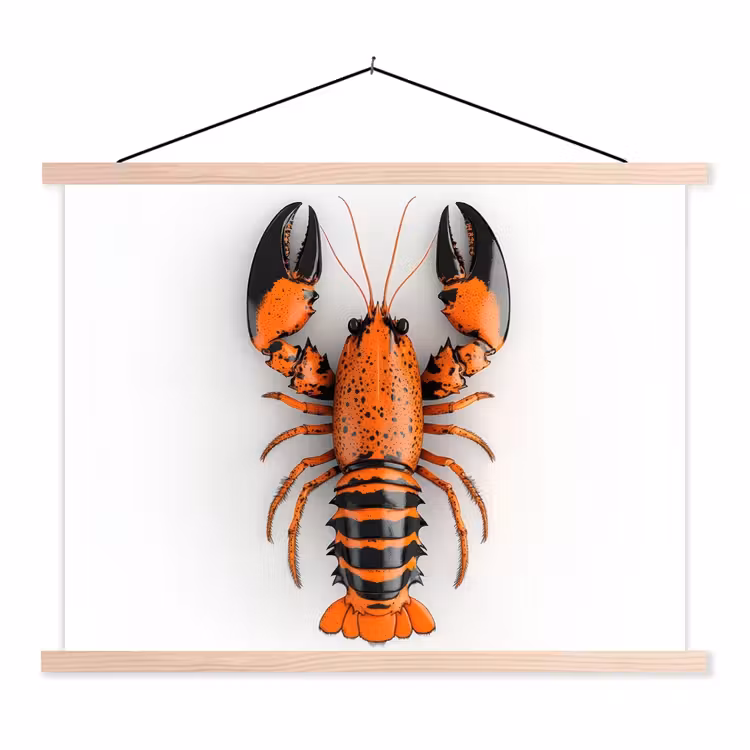 Kreeft - Zwart - Oranje - Wit - Uniek textielposter latten blank klein -3d