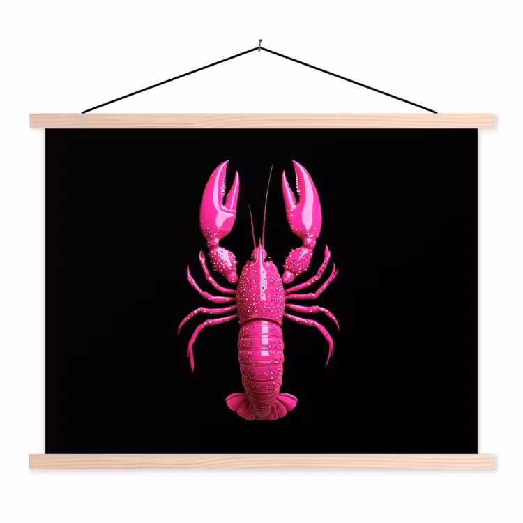 Kreeft - Felroze - Stippen - Opvallend textielposter latten blank klein -3d