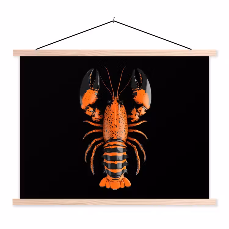 Kreeft - Oranje - Zwart - Modern textielposter latten blank klein -3d