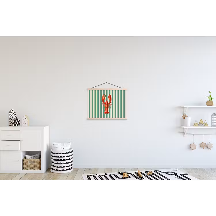 Kreeft - Strepen - Realistisch - Zomers textielposter latten blank klein -kinderkamer