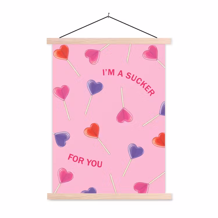 Lolly - Valentijn - Illustratie - Snoep textielposter latten blank klein -3d