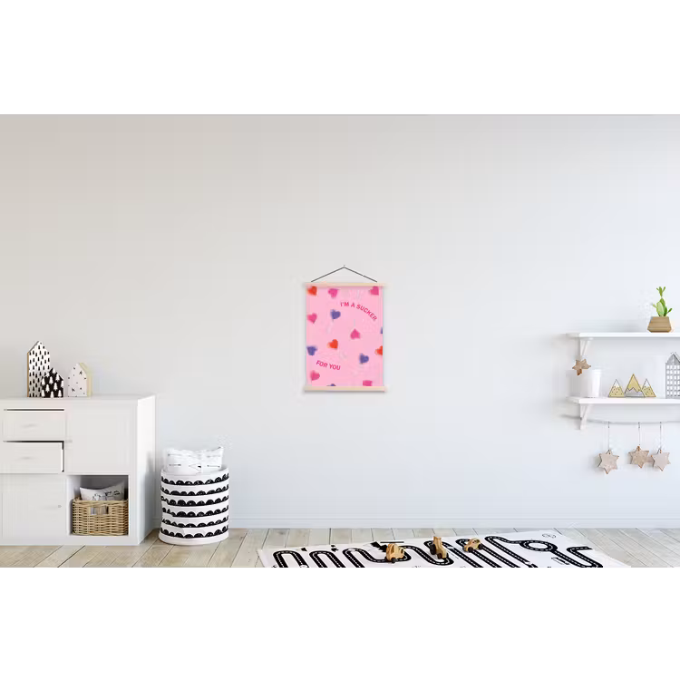 Lolly - Valentijn - Illustratie - Snoep textielposter latten blank klein -kinderkamer