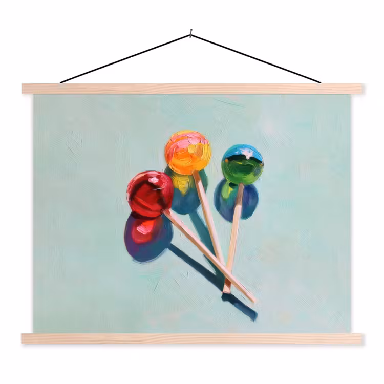 Lollys - Schaduw - Drie - Blauw textielposter latten blank klein -3d