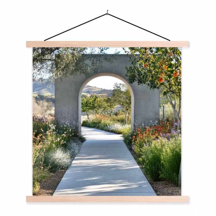Doorkijk - Pad - Beton - Landschap textielposter latten blank klein -3d