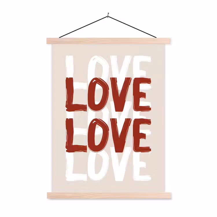 Love - Rood - Tekst textielposter latten blank klein -3d