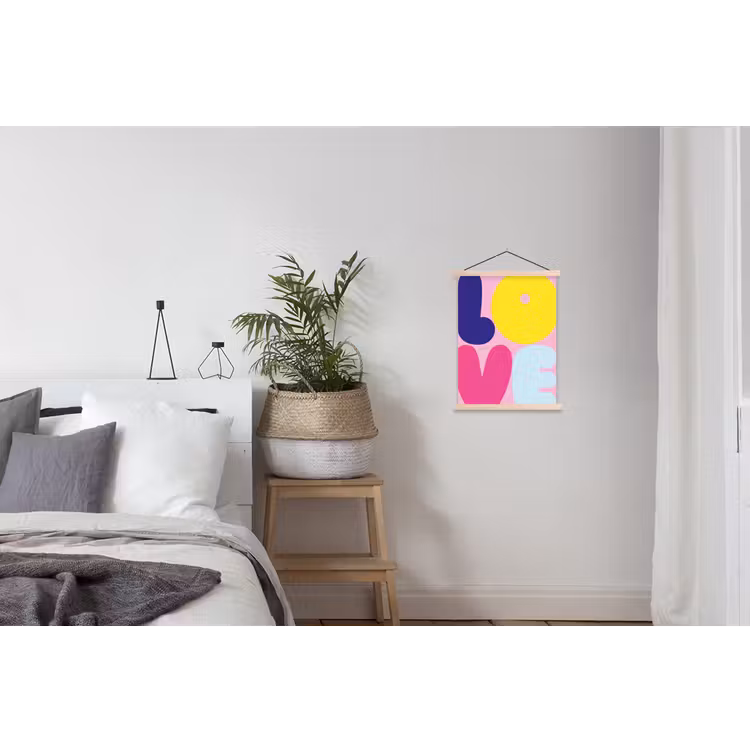 Love - Valentijn - Kleurrijk textielposter latten blank klein -woonkamer