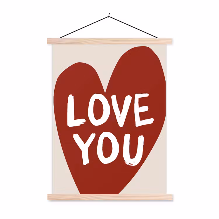 Loveyou - Hart - Rood textielposter latten blank klein -3d