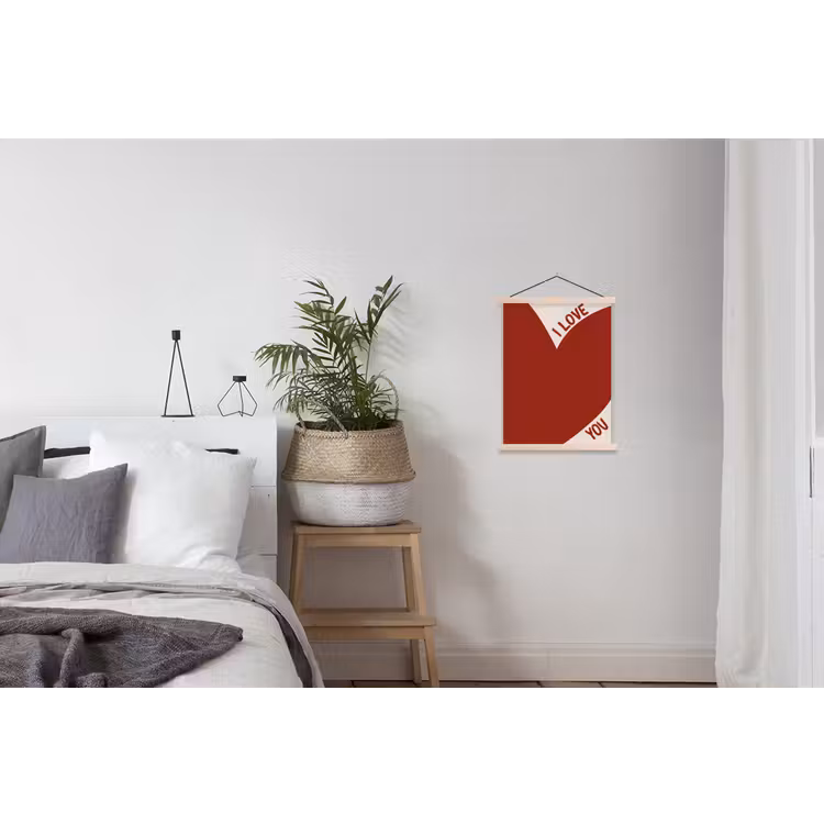 Loveyou - Rood - Hart textielposter latten blank klein -woonkamer