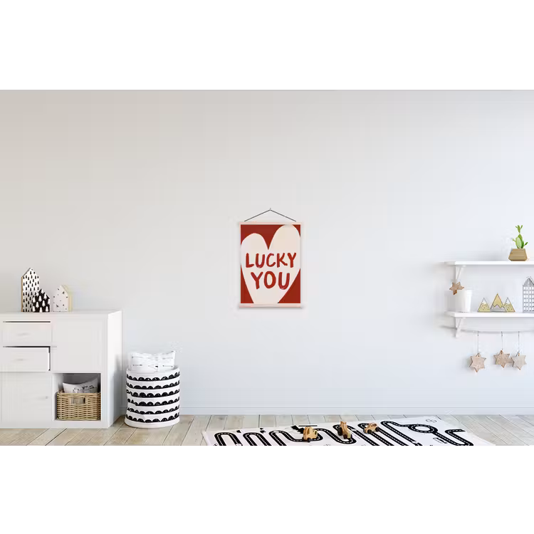 Lucky - Hart - Rood textielposter latten blank klein -kinderkamer