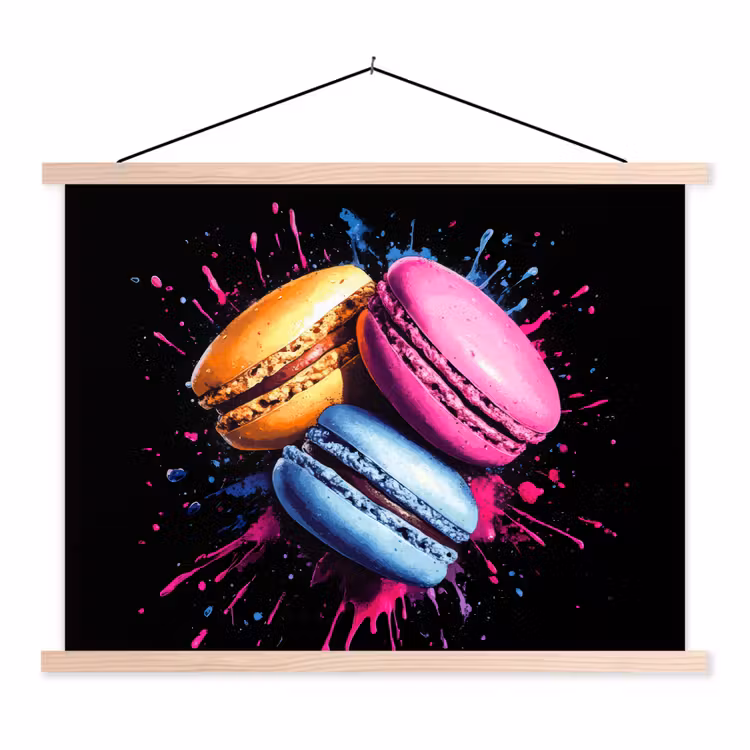 Macarons - Dessert - Graffiti - Kleurrijk - Roze - Blauw - Geel textielposter latten blank klein -3d