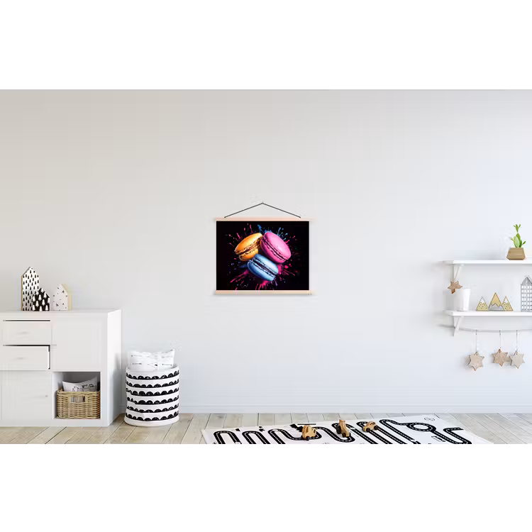 Macarons - Dessert - Graffiti - Kleurrijk - Roze - Blauw - Geel textielposter latten blank klein -kinderkamer