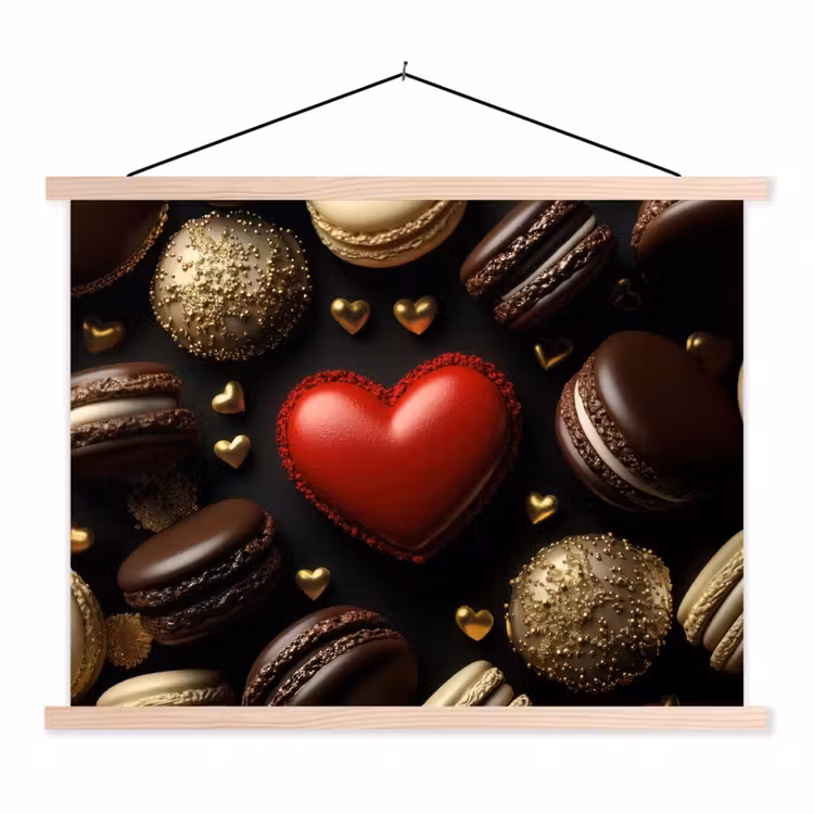 Macarons - Rood - Hart textielposter latten blank klein -3d