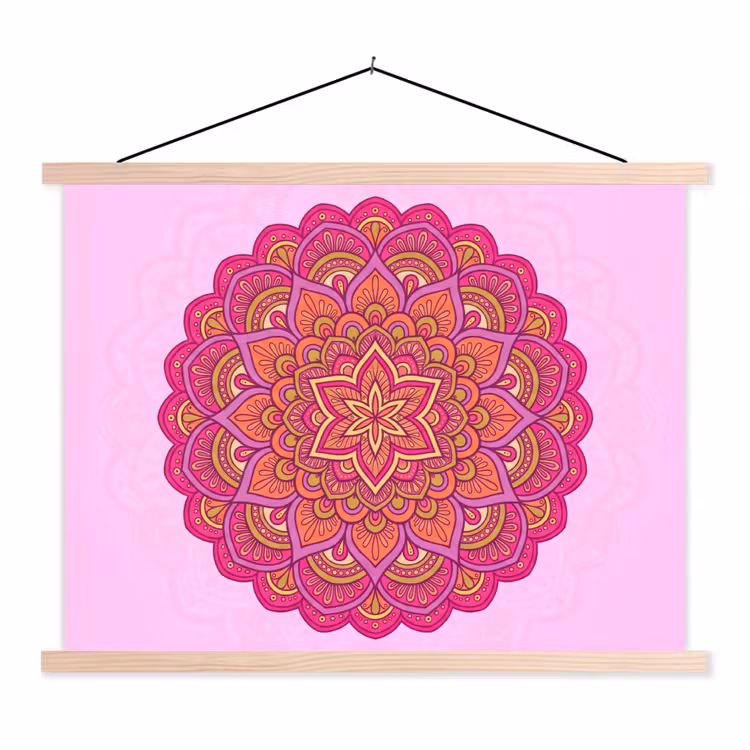 Mandala - Cirkel - Spiritueel - Oosters - Roze textielposter latten blank klein -3d