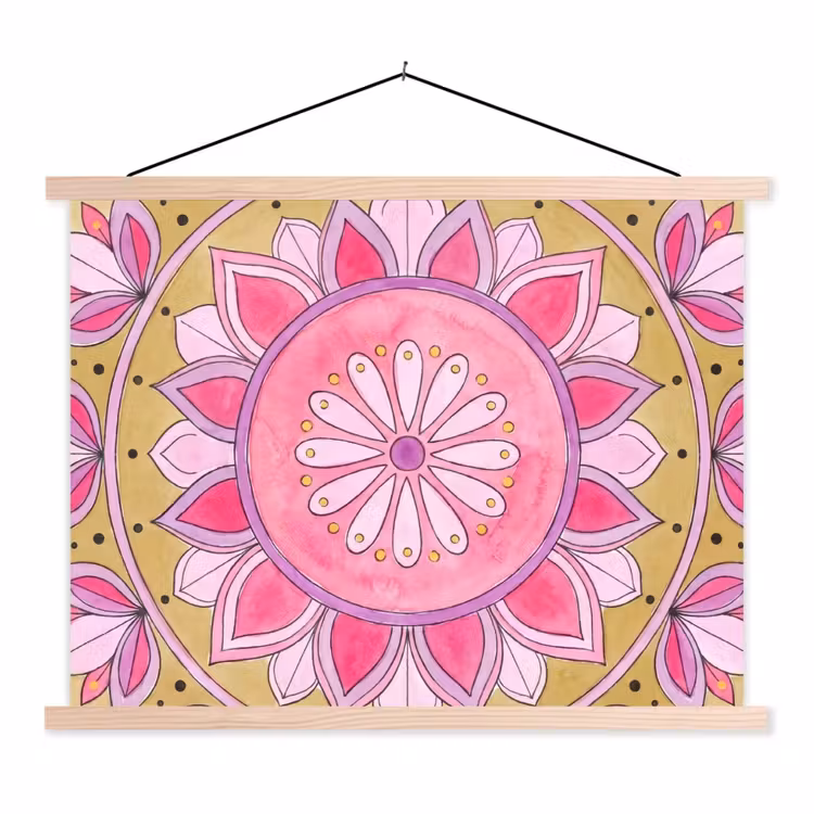Mandala - Patroon - Kunst - Aquarel - Roze textielposter latten blank klein -3d