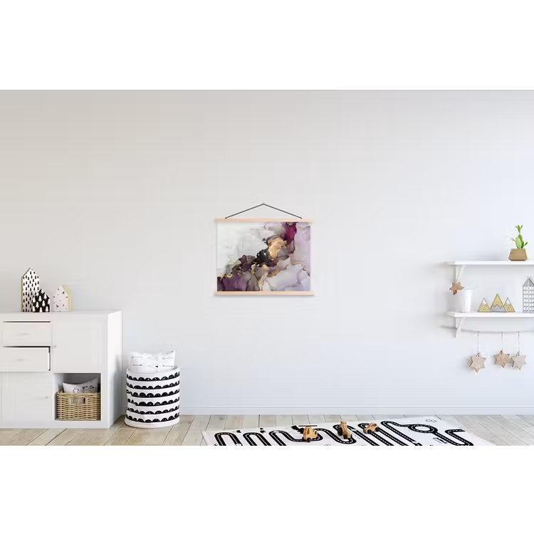 Marmer - Abstract - Goud - Paars textielposter latten blank klein -kinderkamer