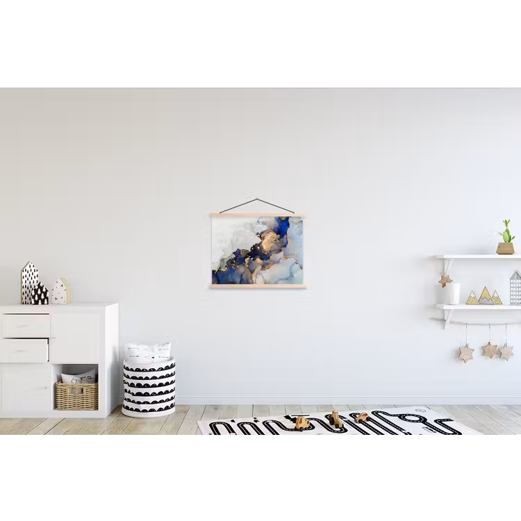 Marmer - Blauw - Goud textielposter latten blank klein -kinderkamer
