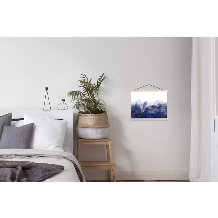 Marmer - Blauw - Marmerlook - Goud - Textuur textielposter latten blank klein -woonkamer