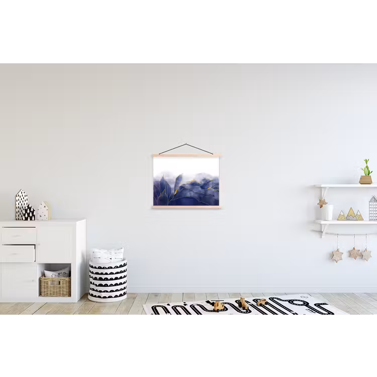 Marmer - Blauw - Marmerlook - Goud - Textuur textielposter latten blank klein -kinderkamer