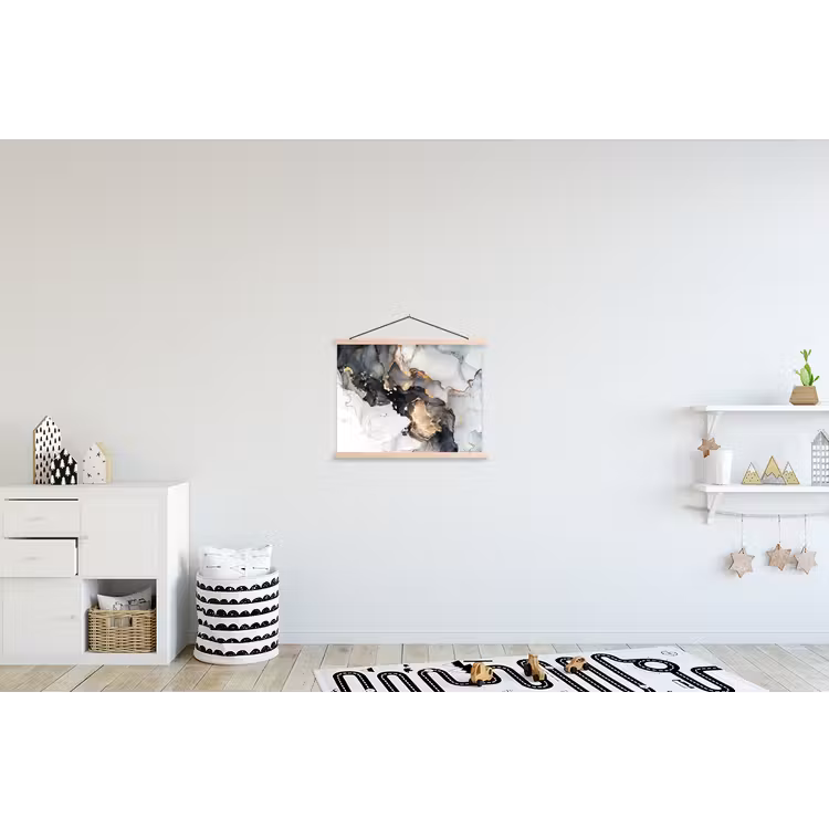 Marmer - Goud - Abstract - Zwart Wit - Luxe textielposter latten blank klein -kinderkamer