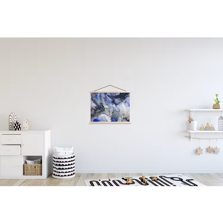 Marmer - Goud - Abstract - Blauw textielposter latten blank klein -kinderkamer