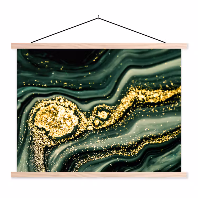 Marmer - Goud - Glitter - Groen - Marmerlook - Luxe textielposter latten blank klein -3d