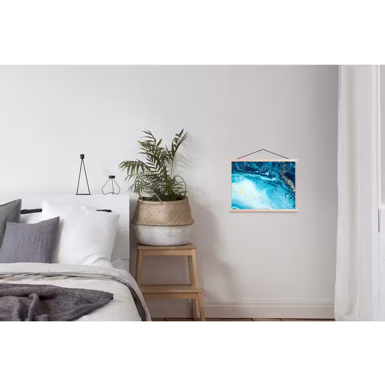 Marmerlook - Blauw - Goud - Luxe - Glitter - Marmer textielposter latten blank klein -woonkamer