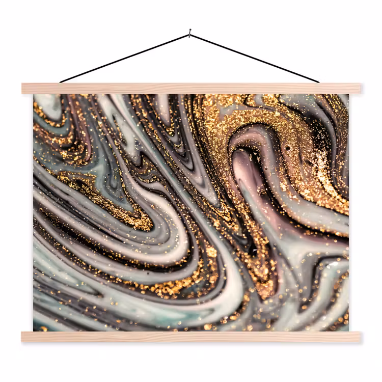 Marmerlook - Goud - Glitter - Luxe - Marmer - Wit textielposter latten blank klein -3d