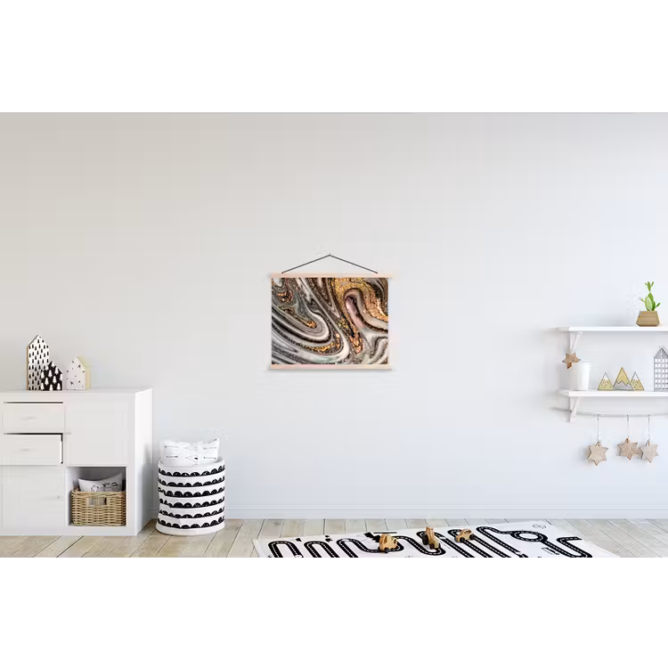 Marmerlook - Goud - Glitter - Luxe - Marmer - Wit textielposter latten blank klein -kinderkamer