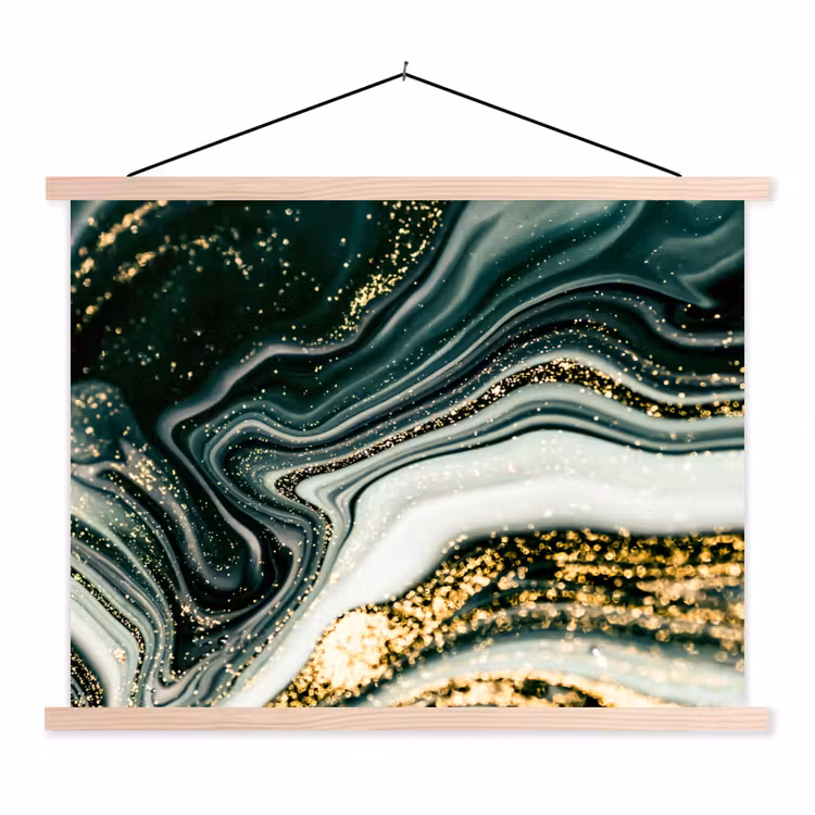 Marmerlook - Goud - Groen - Glitter - Design - Marmer textielposter latten blank klein -3d
